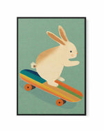 Bunny On Skateboard By Treechild | Framed Canvas Art Print