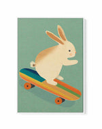 Bunny On Skateboard By Treechild | Framed Canvas Art Print
