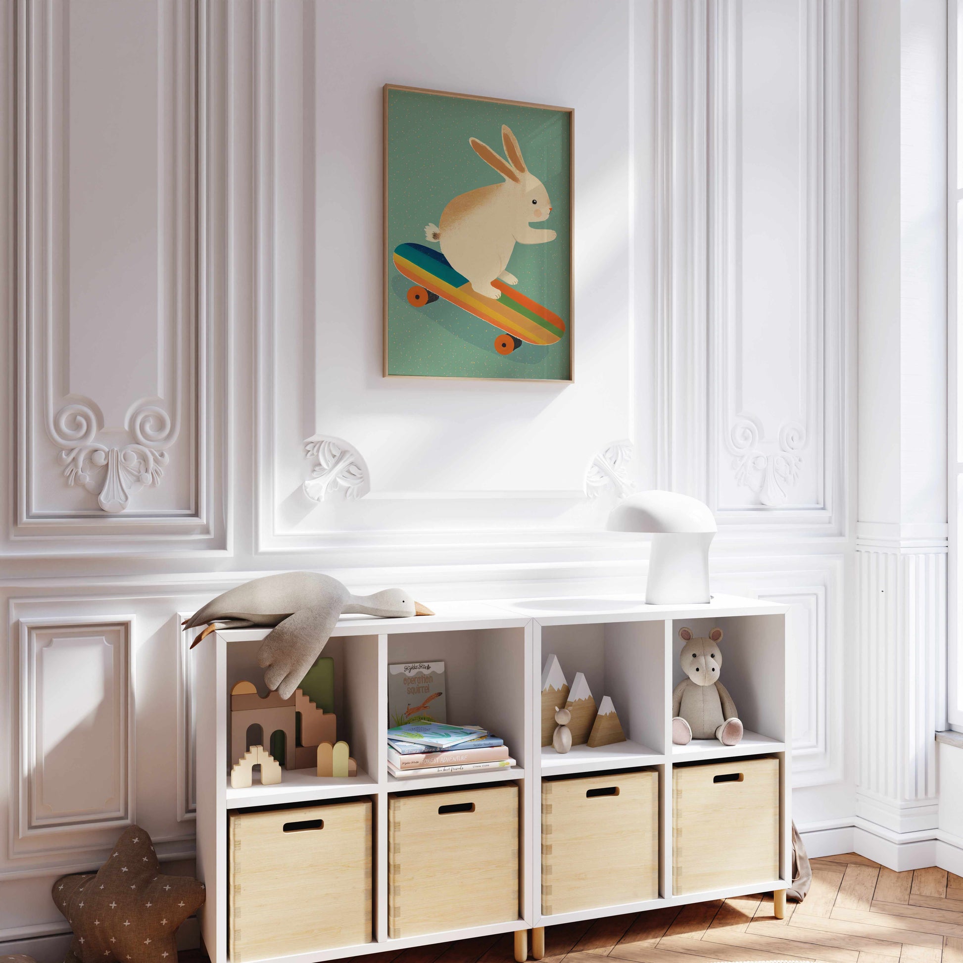 Bunny On Skateboard By Treechild | Art Print from Olive et Oriel where you can shop wallpaper and artworks online