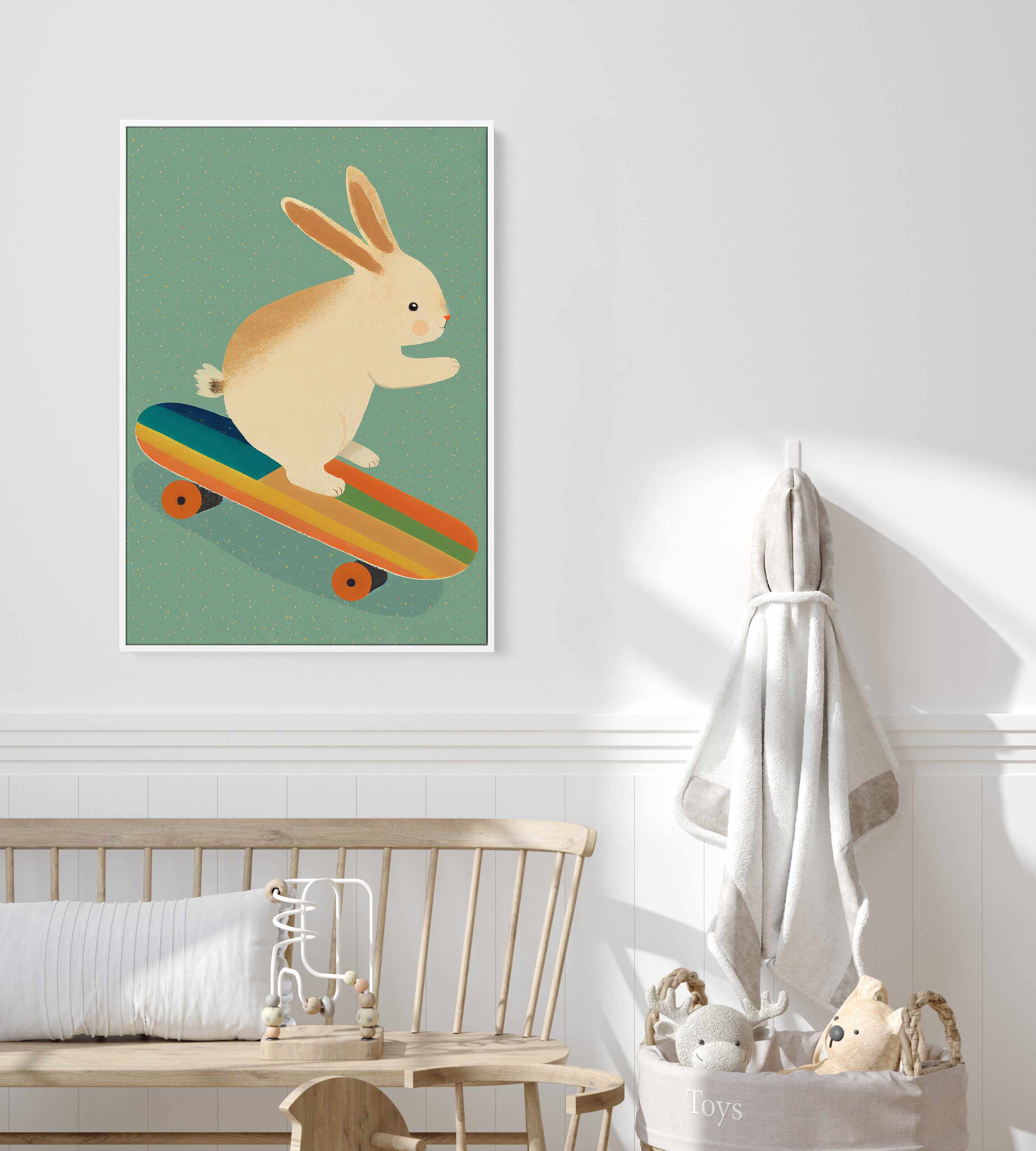 Bunny On Skateboard By Treechild | Framed Canvas Art Print