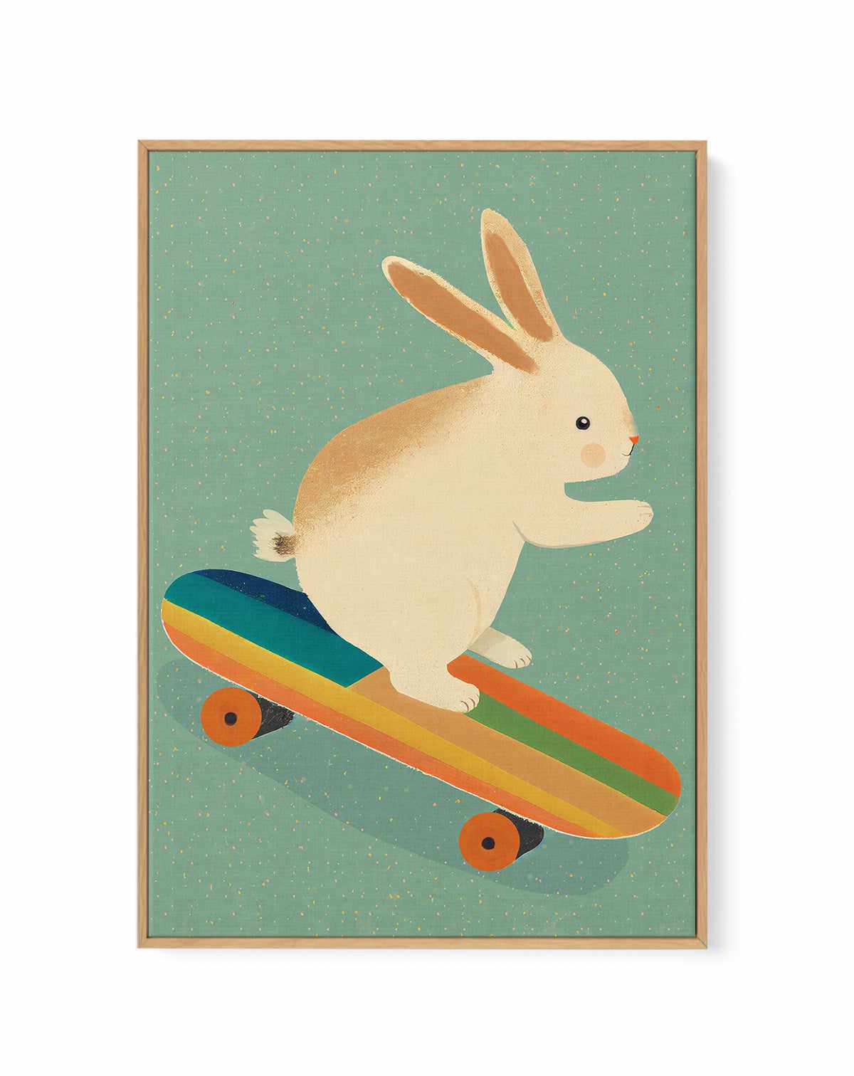 Bunny On Skateboard By Treechild | Framed Canvas Art Print