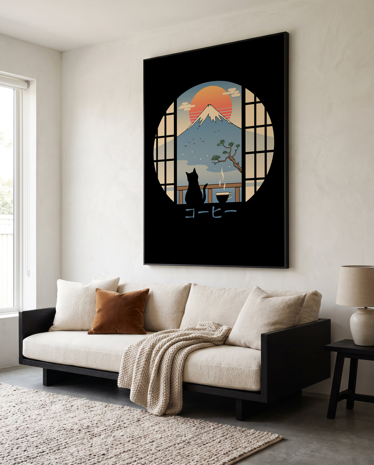 Coffee Cat In Mt. Fuji by Vincent Trinidad | Framed Canvas Art Print