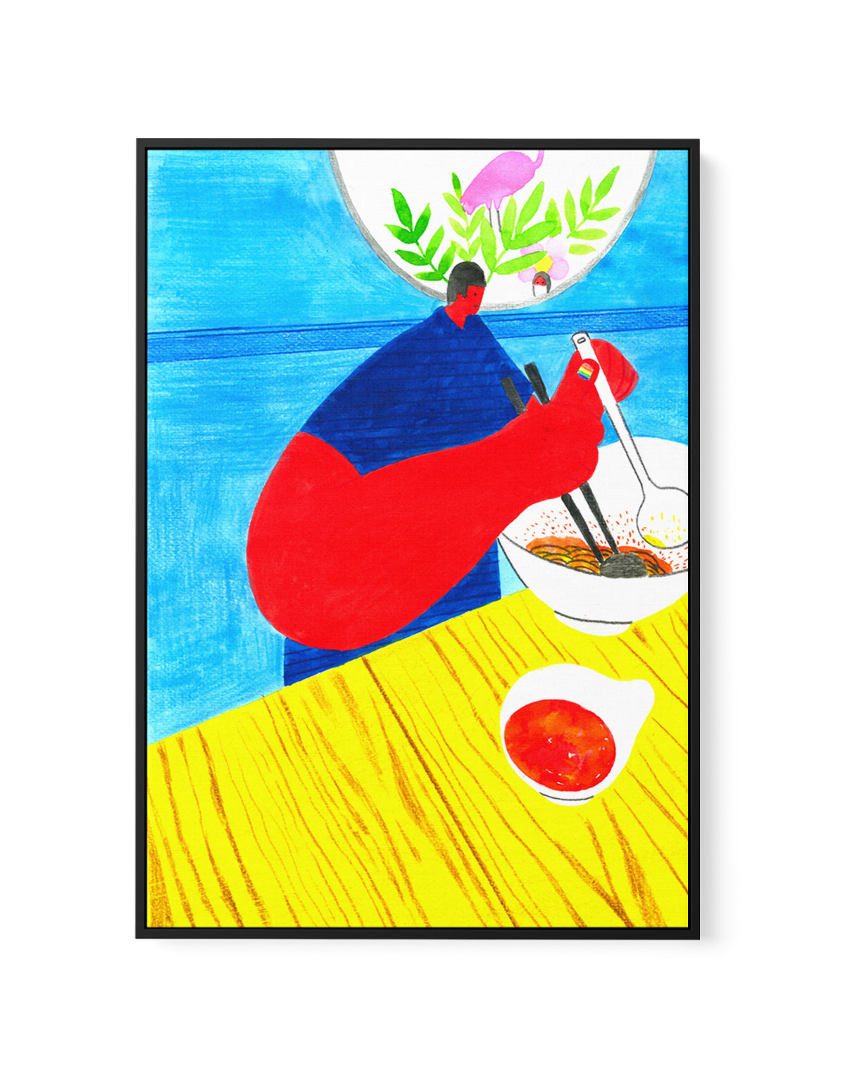 Colorful Noodle Dining by Zhigang Zhang | Framed Canvas Art Print