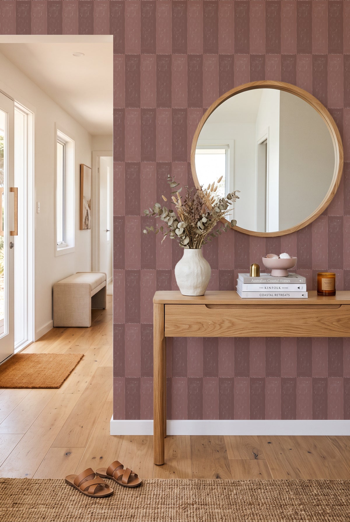 Cabarita Check in Dusty Pink Wallpaper