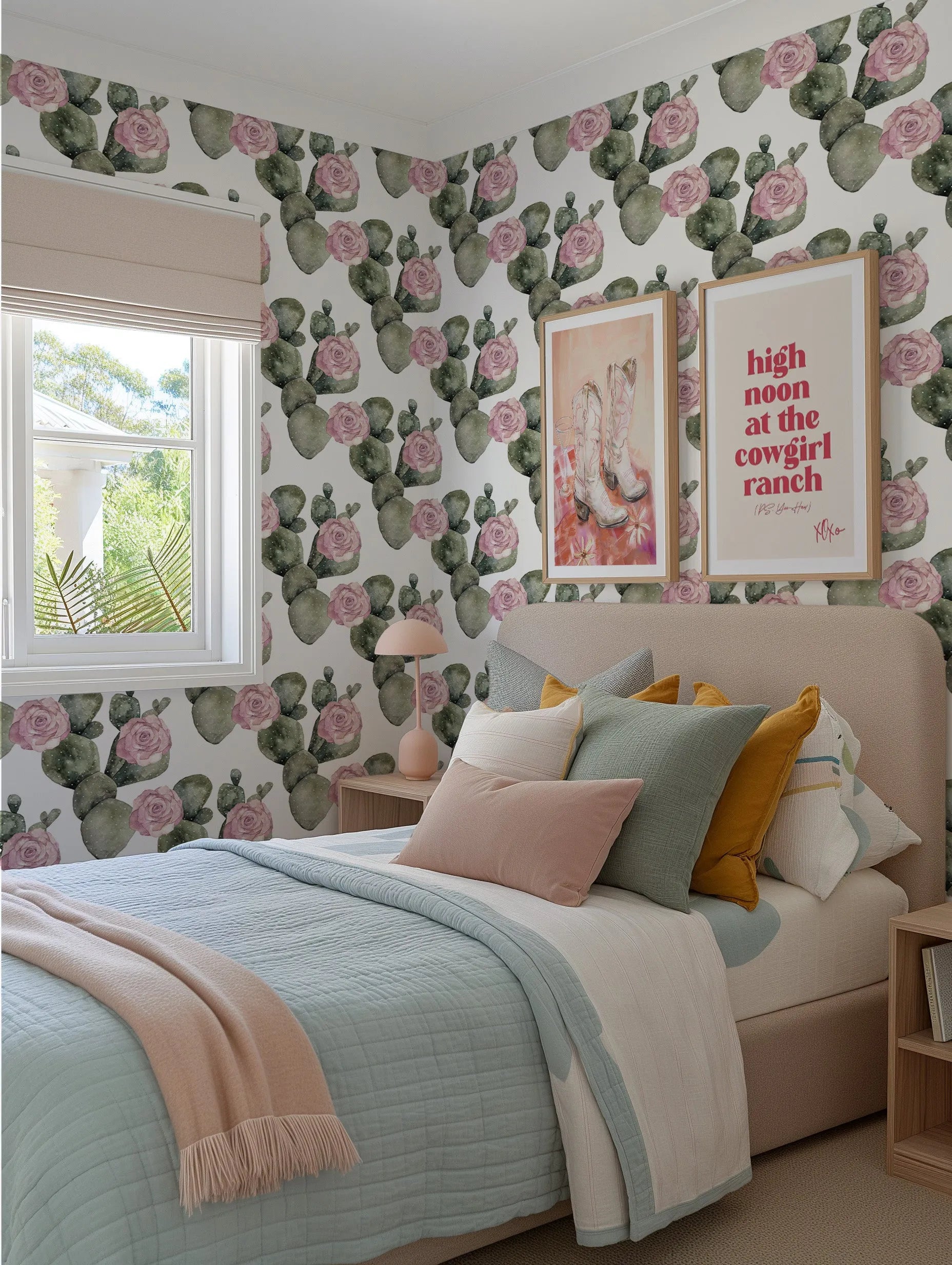 Cactus Rose Wallpaper from Olive et Oriel where you can shop wallpaper and artworks online