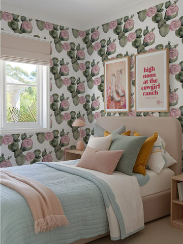 Cactus Rose Wallpaper from Olive et Oriel where you can shop wallpaper and artworks online