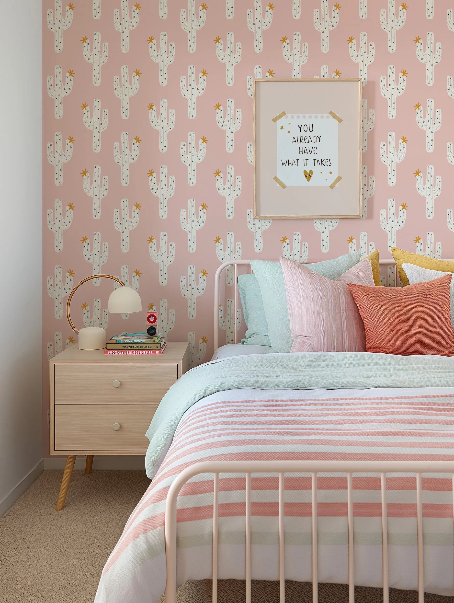 Cactus on Pink Wallpaper from Olive et Oriel where you can shop wallpaper and artworks online