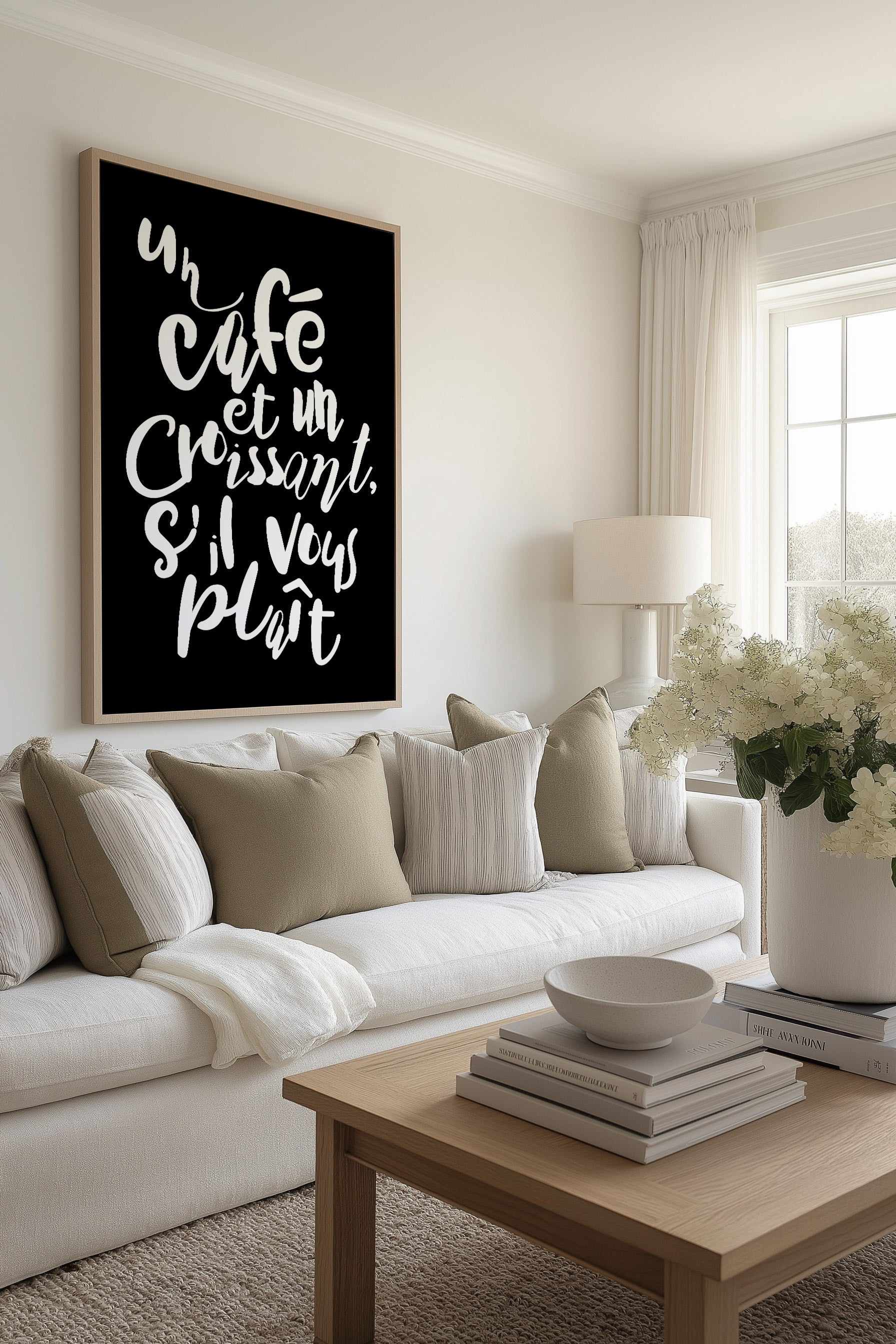 Cafe a Croissant | Framed Canvas Art Print