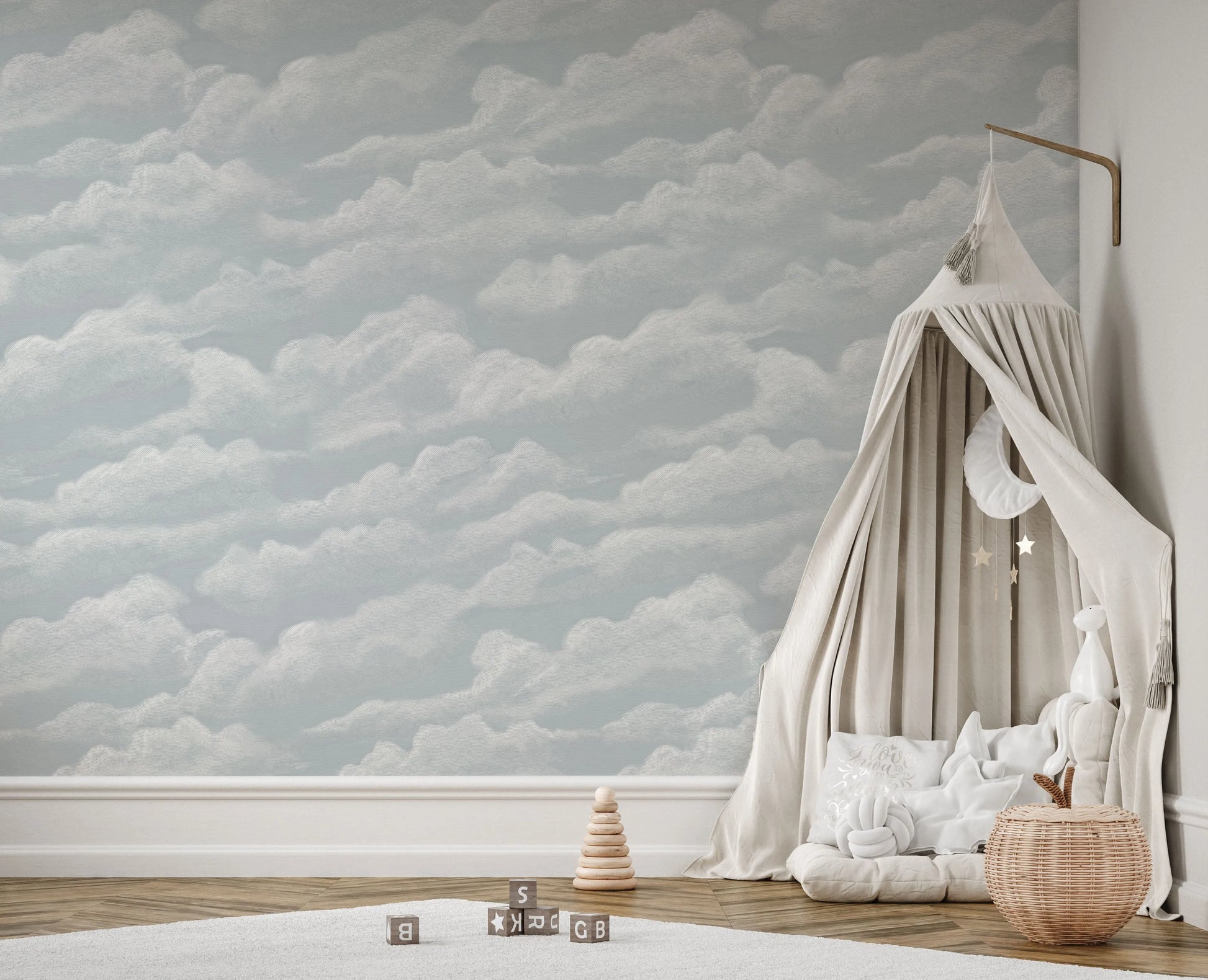 Calming Clouds Wallpaper from Olive et Oriel where you can shop wallpaper and artworks online