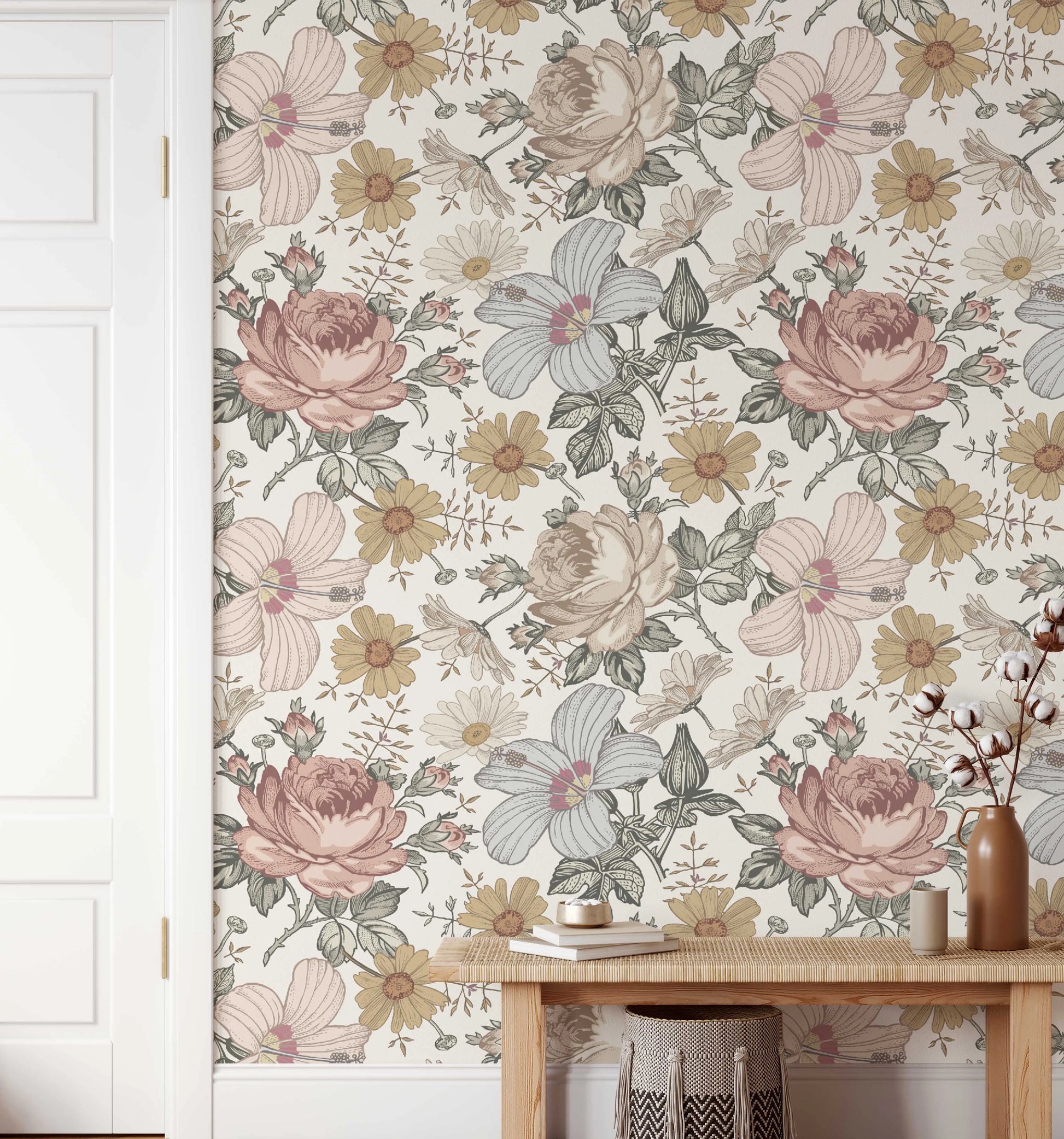 Camomile & Wildflowers Wallpaper-Wallpaper-Buy Kids Removable Wallpaper Online Our Custom Made Children√¢‚Ç¨‚Ñ¢s Wallpapers Are A Fun Way To Decorate And Enhance Boys Bedroom Decor And Girls Bedrooms They Are An Amazing Addition To Your Kids Bedroom Walls Our Collection of Kids Wallpaper Is Sure To Transform Your Kids Rooms Interior Style From Pink Wallpaper To Dinosaur Wallpaper Even Marble Wallpapers For Teen Boys Shop Peel And Stick Wallpaper Online Today With Olive et Oriel