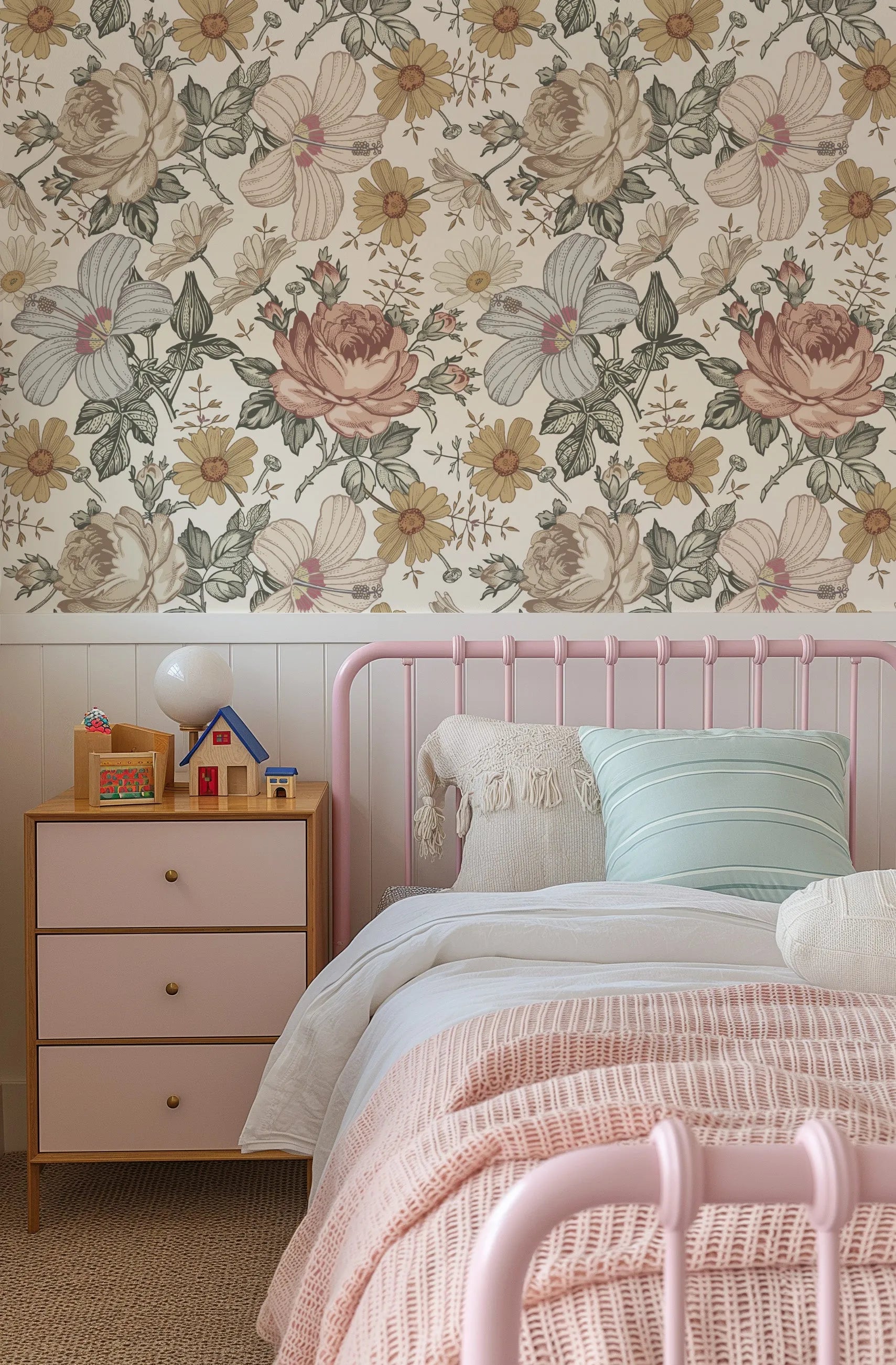 Camomile & Wildflowers Wallpaper from Olive et Oriel where you can shop wallpaper and artworks online
