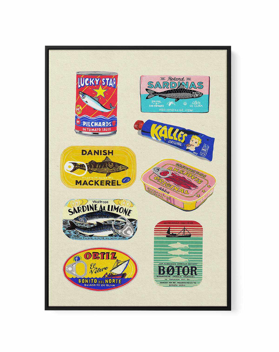 Canned Fish by Studio Mandariini | Framed Canvas Art Print from Olive et Oriel where you can shop wallpaper and artworks online