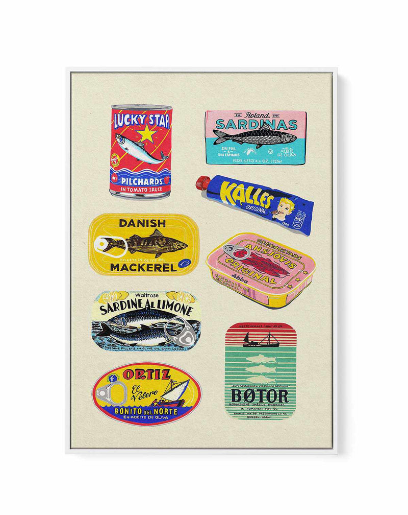 Canned Fish by Studio Mandariini | Framed Canvas Art Print from Olive et Oriel where you can shop wallpaper and artworks online