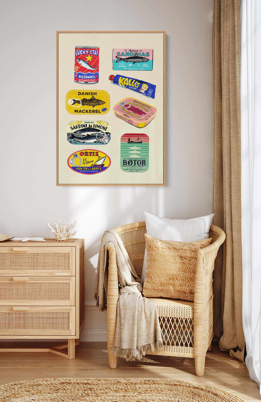 Canned Fish by Studio Mandariini | Framed Canvas Art Print from Olive et Oriel where you can shop wallpaper and artworks online