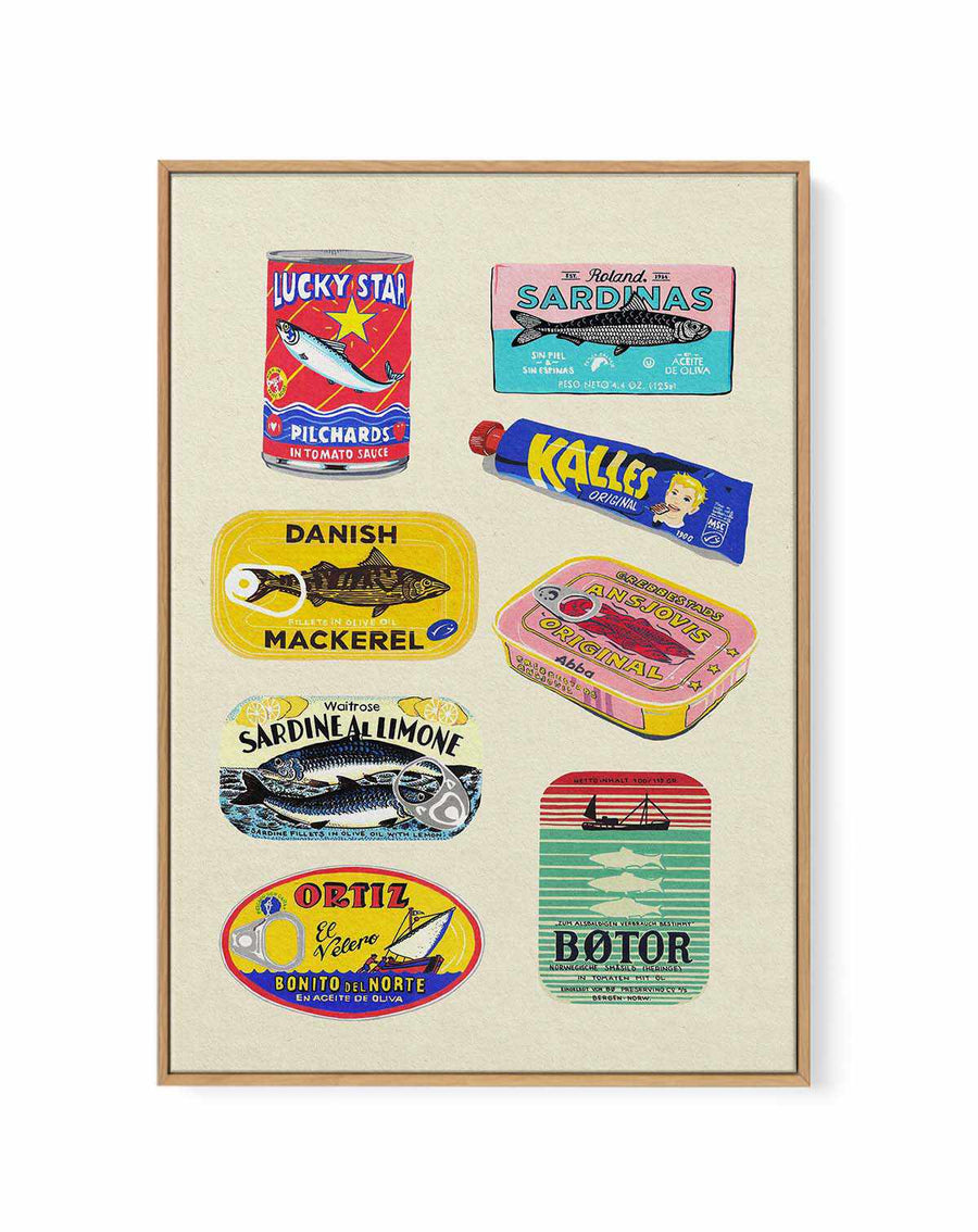 Canned Fish by Studio Mandariini | Framed Canvas Art Print from Olive et Oriel where you can shop wallpaper and artworks online