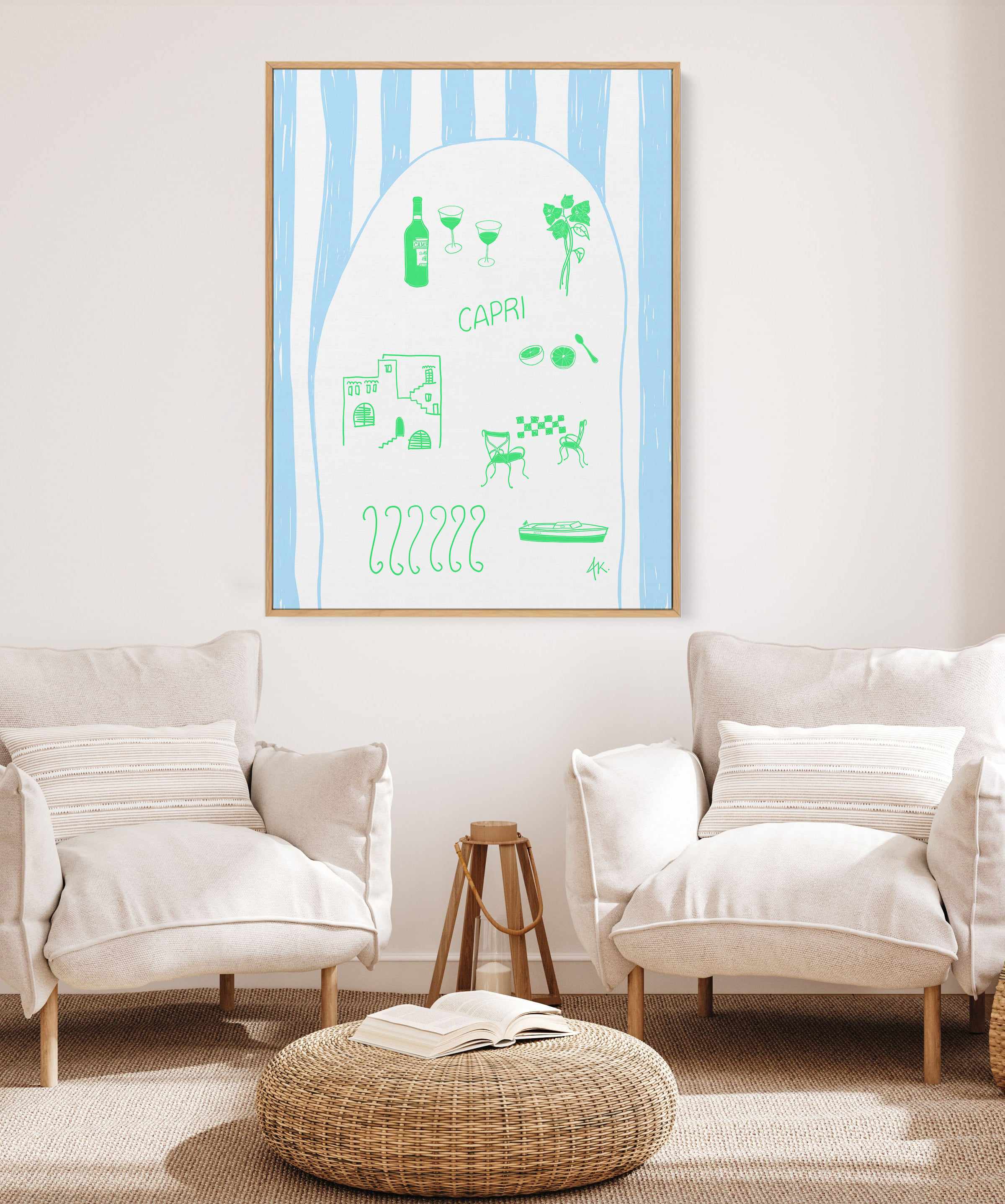 Capri Green Blue by Anne Korako | Framed Canvas Art Print