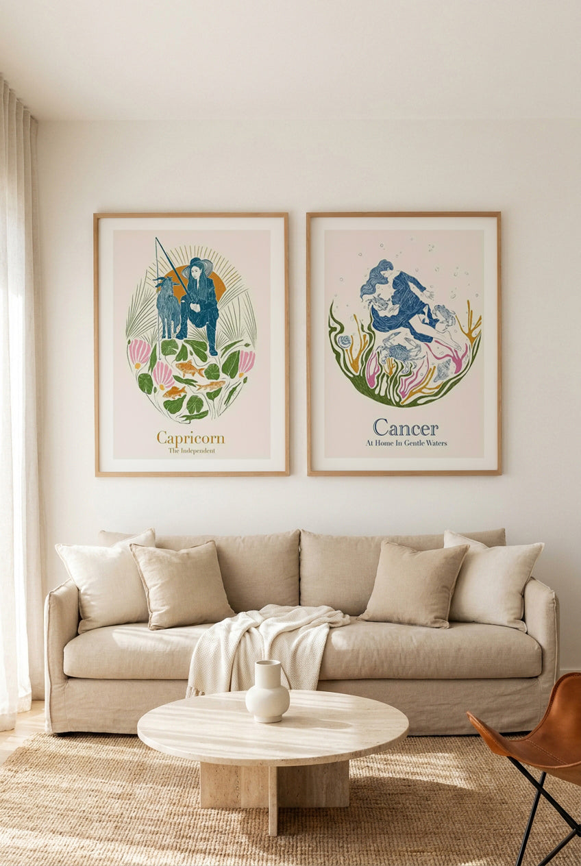 Capricorn & Cancer by Jenny Liz Rome Art Print Set of 2 | Matching Wall Art