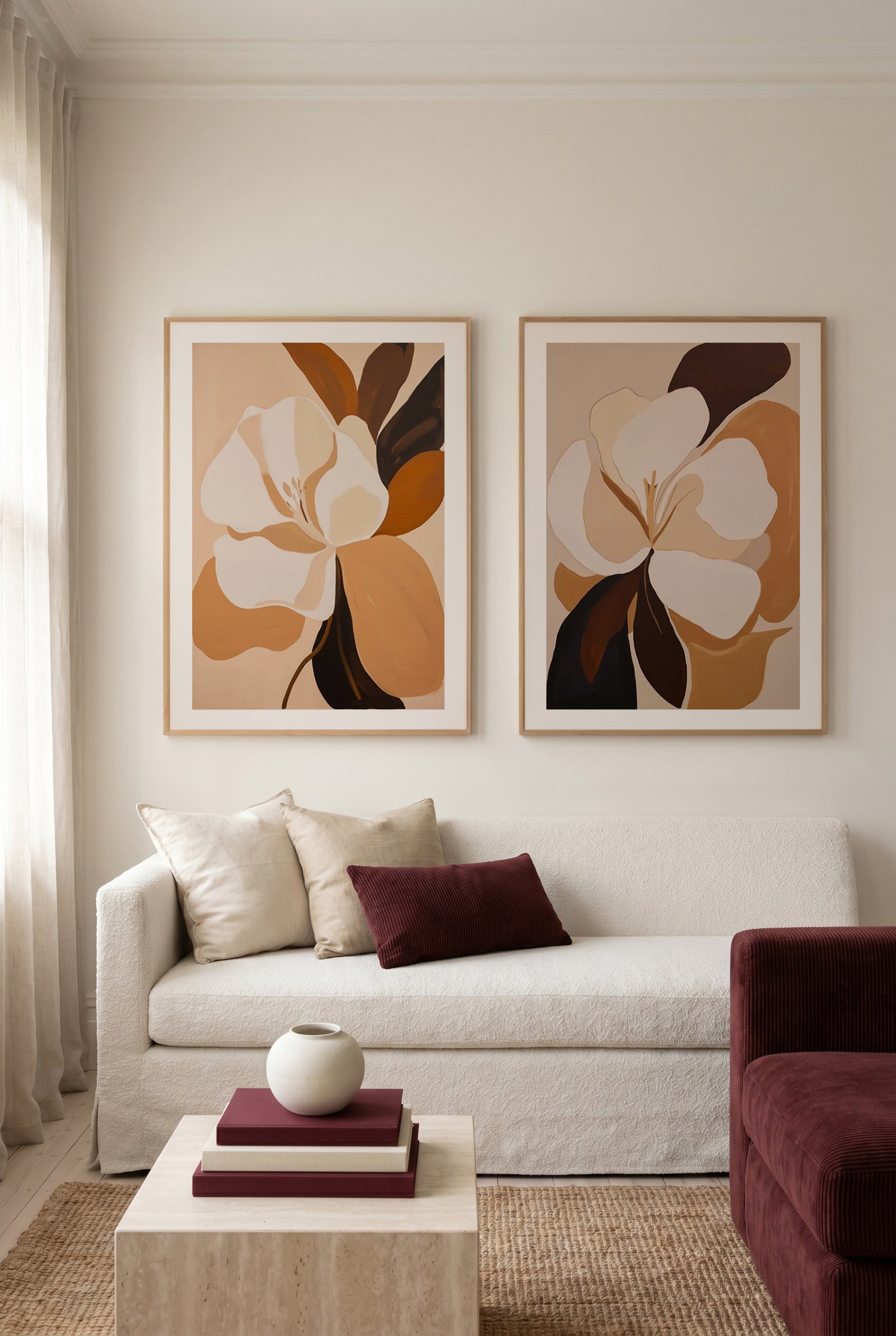 Caramel Flora I & II Print Set of 2 | Matching Wall Art