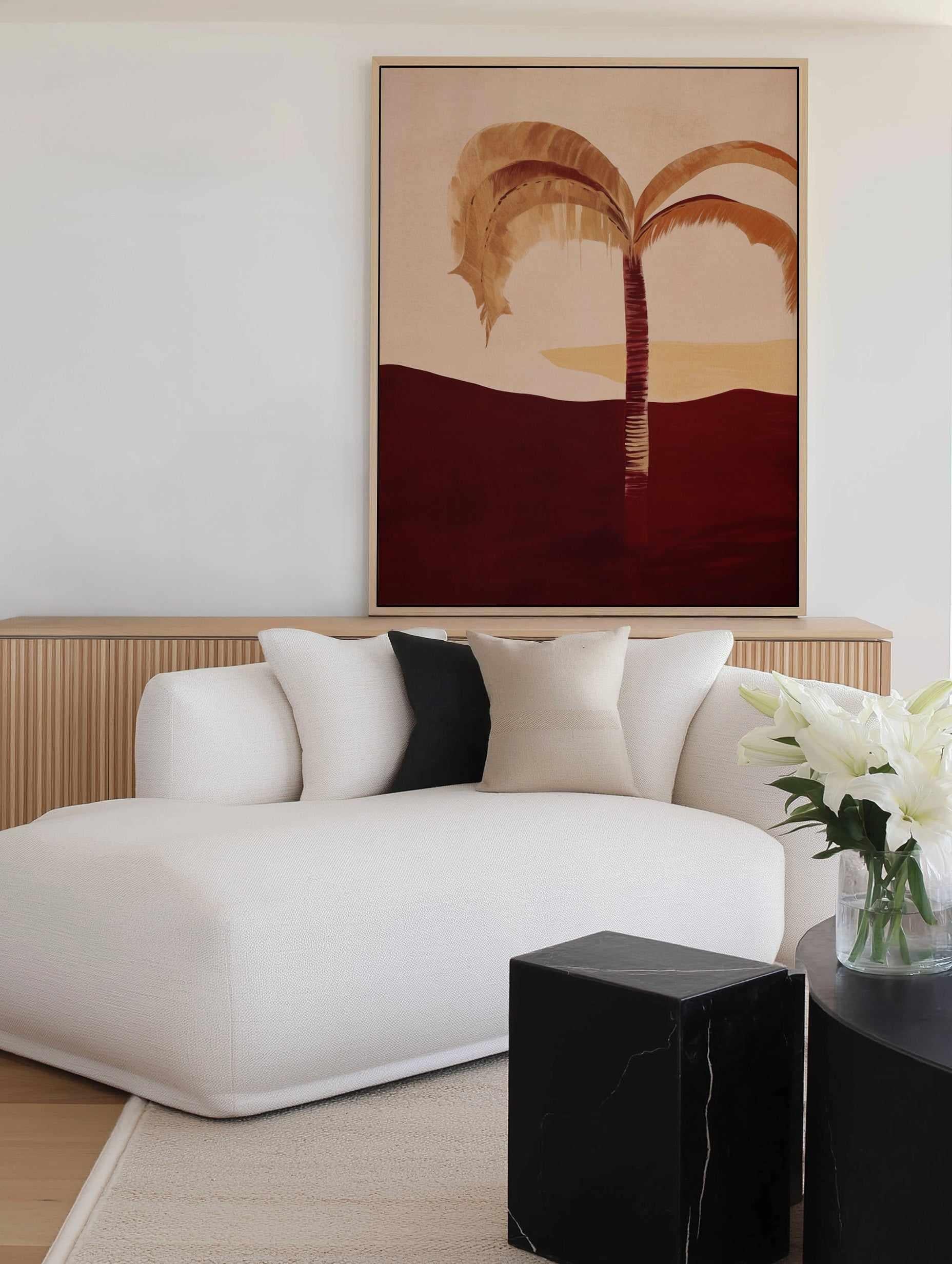 Carmine Palm I | Framed Canvas Art Print from Olive et Oriel where you can shop wallpaper and artworks online