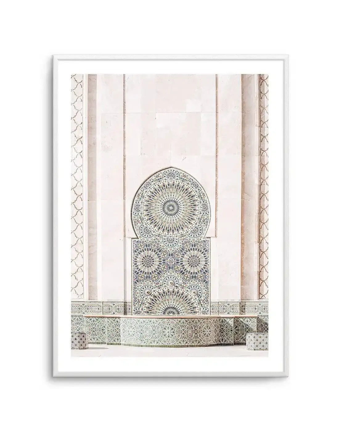 Casablanca Fountain Art Print-Shop Australian Art Prints Online with Olive et Oriel - Our collection of Moroccan art prints offer unique wall art including moroccan arches and pink morocco doors of marrakech - this collection will add soft feminine colour to your walls and some may say bohemian style. These traditional morocco landscape photography includes desert scenes of palm trees and camel art prints - there is art on canvas and extra large wall art with fast, free shipping across Australia