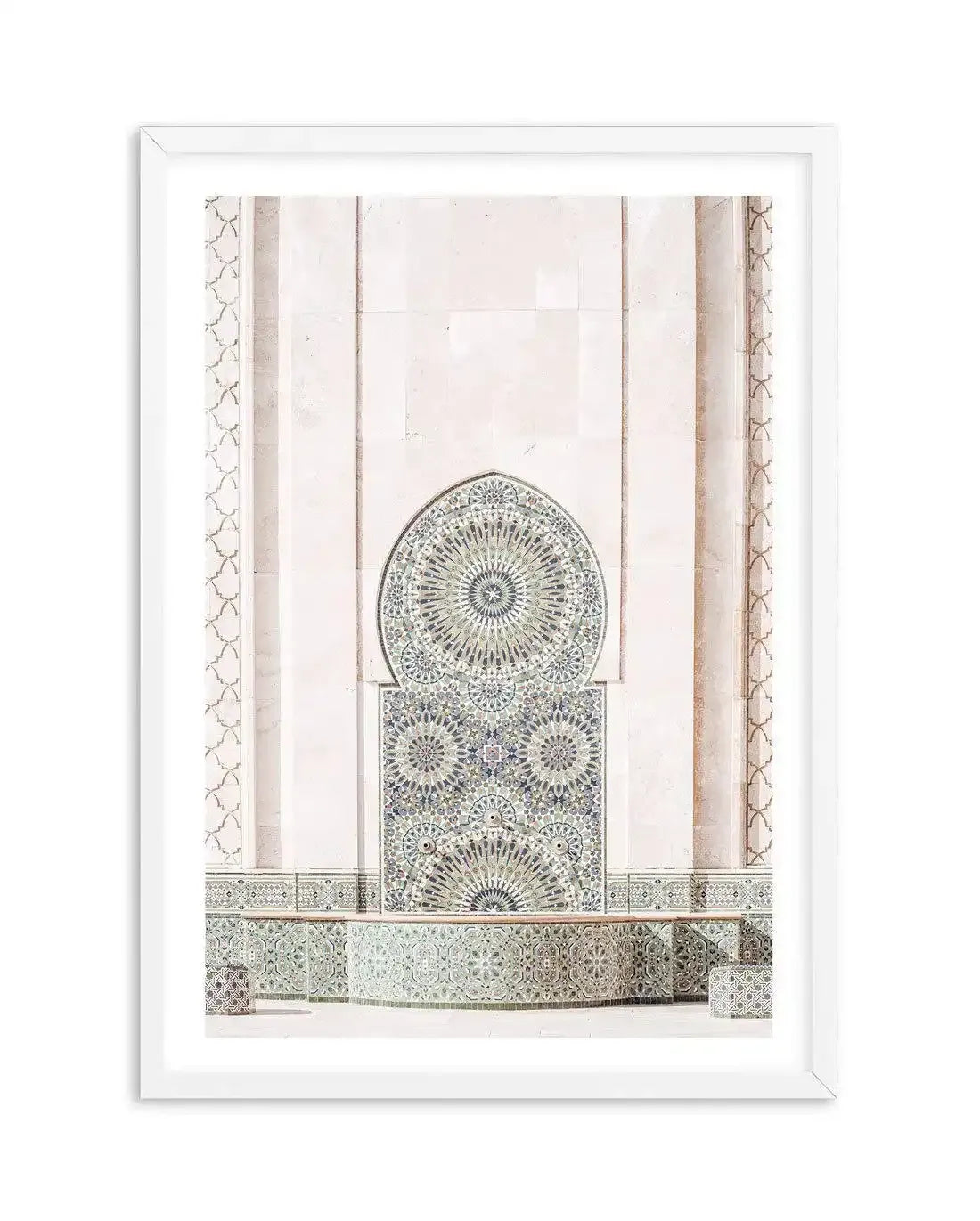 Casablanca Fountain Art Print-Shop Australian Art Prints Online with Olive et Oriel - Our collection of Moroccan art prints offer unique wall art including moroccan arches and pink morocco doors of marrakech - this collection will add soft feminine colour to your walls and some may say bohemian style. These traditional morocco landscape photography includes desert scenes of palm trees and camel art prints - there is art on canvas and extra large wall art with fast, free shipping across Australia