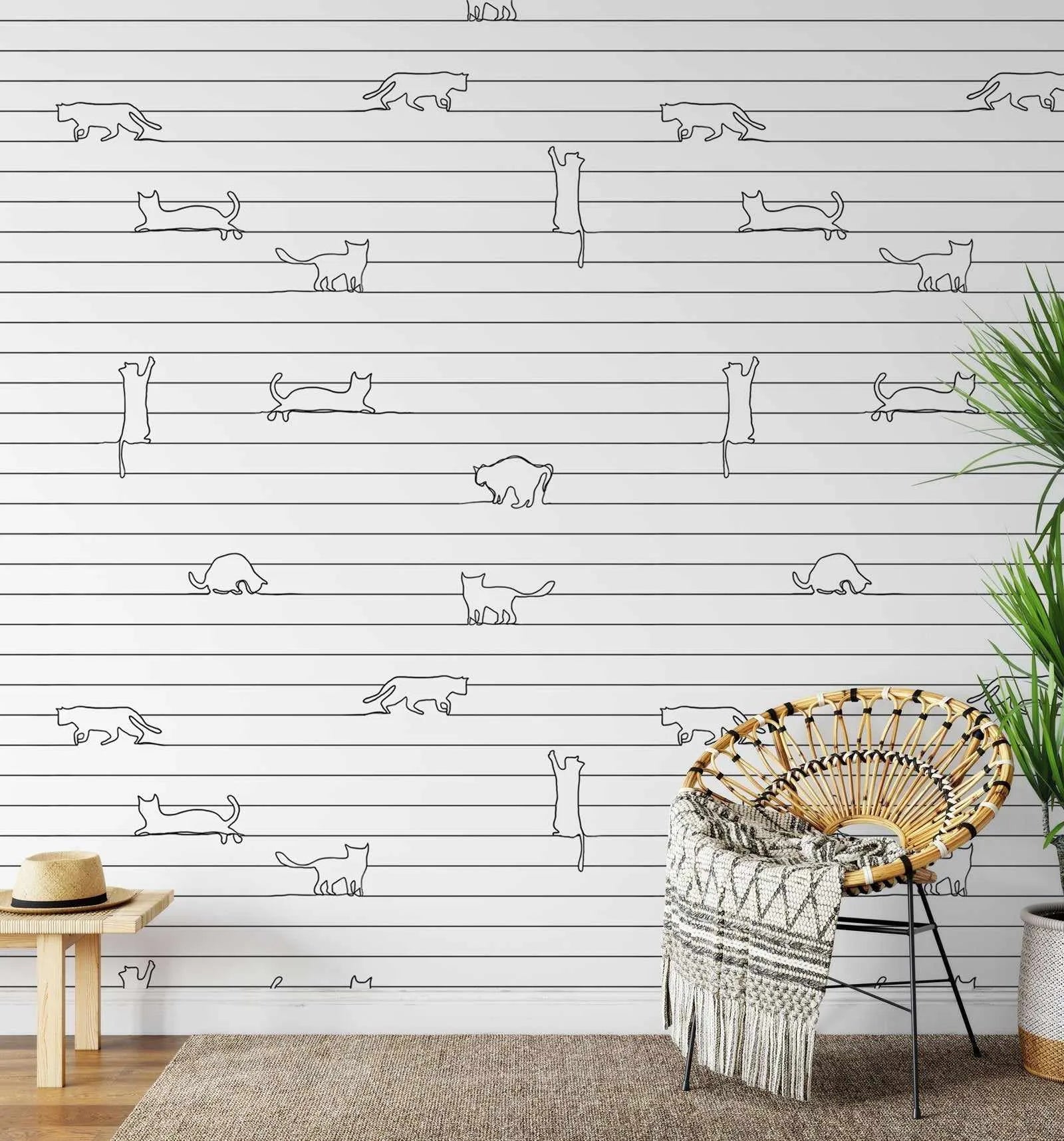 Cats Line Art Wallpaper-Wallpaper-Buy Kids Removable Wallpaper Online Our Custom Made Children√¢‚Ç¨‚Ñ¢s Wallpapers Are A Fun Way To Decorate And Enhance Boys Bedroom Decor And Girls Bedrooms They Are An Amazing Addition To Your Kids Bedroom Walls Our Collection of Kids Wallpaper Is Sure To Transform Your Kids Rooms Interior Style From Pink Wallpaper To Dinosaur Wallpaper Even Marble Wallpapers For Teen Boys Shop Peel And Stick Wallpaper Online Today With Olive et Oriel