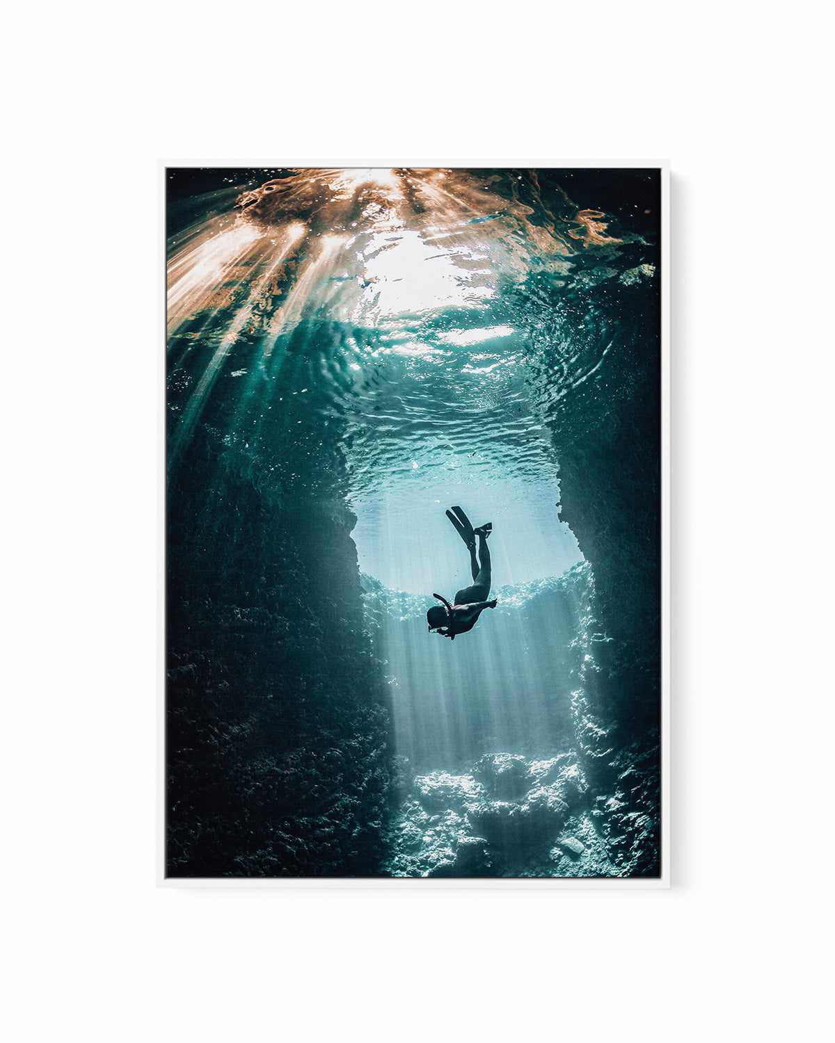 Cave Dive | Framed Canvas Art Print