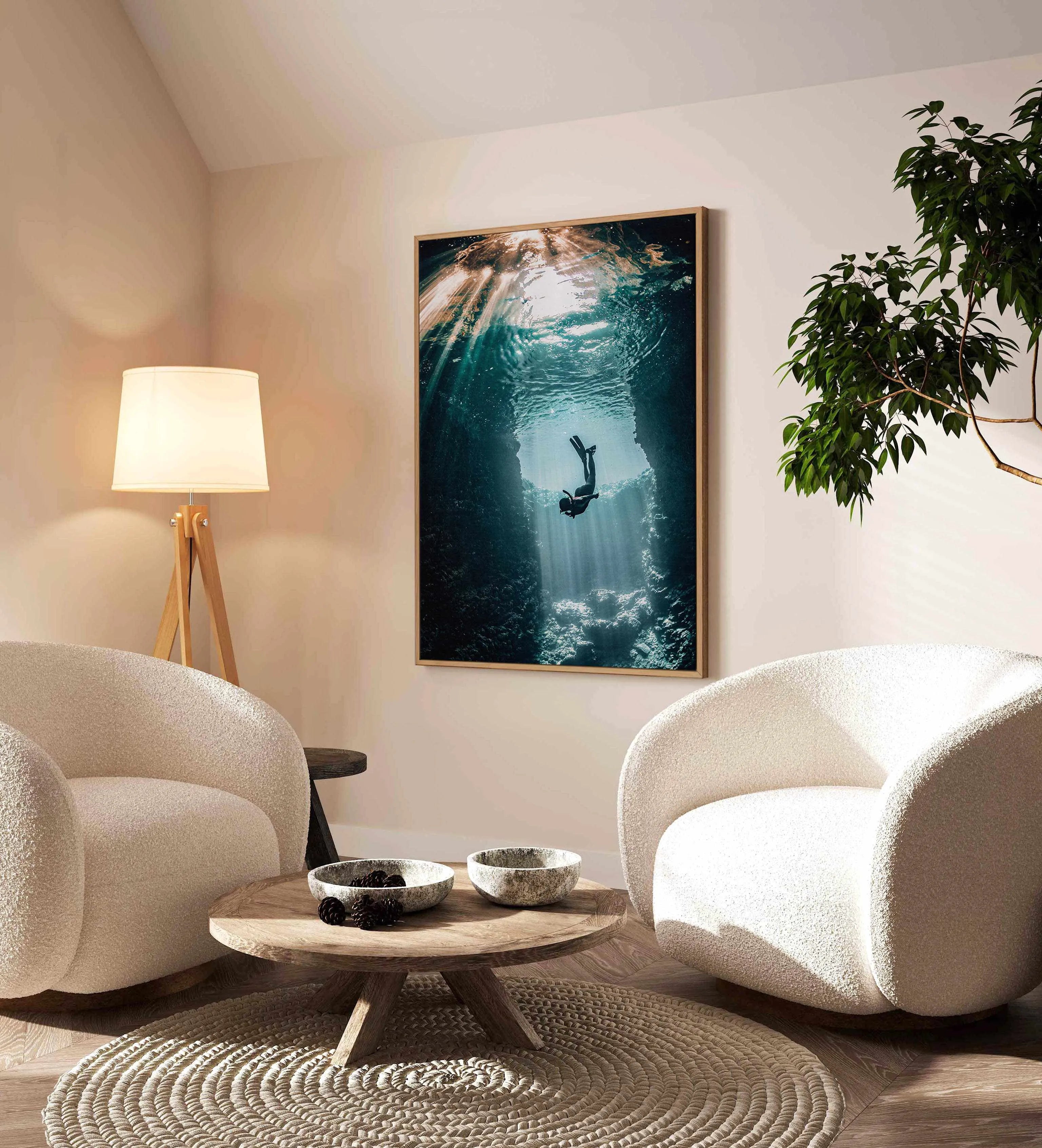 Cave Dive | Framed Canvas Art Print from Olive et Oriel where you can shop wallpaper and artworks online