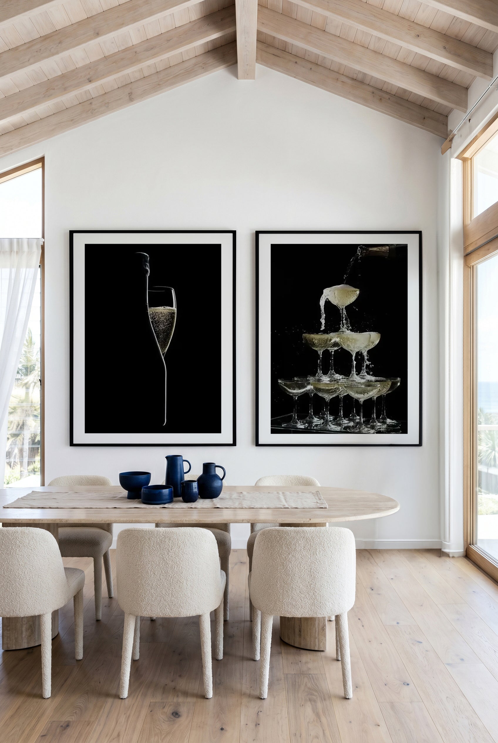 Champagne Silhouette & Champagne Fountain Art Print Set of 2 | Matching Wall Art