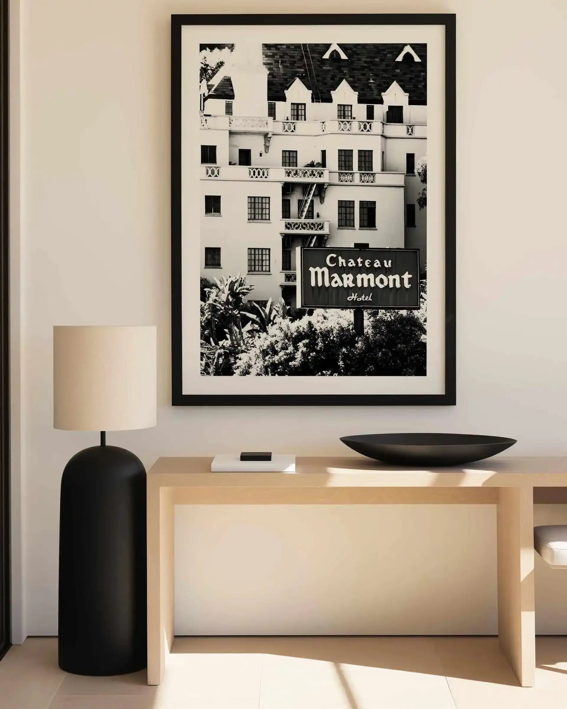 Prints - Black & White Photography Wall Art Prints like the Chateau Marmont in Los Angeles are available with express shipping anywhere in Australia including Sydney, Brisbane, Newcastle, Perth, Adelaide, Central Coast NSW, Byron Bay, Noosa, Melbourne and everywhere else in Australia - Olive et Oriel is the ultimate go-to location for wall art prints.