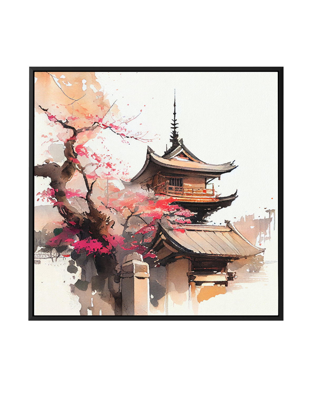 Cherry Blossom Pagoda by Justyna Jaszke | Framed Canvas Art Print