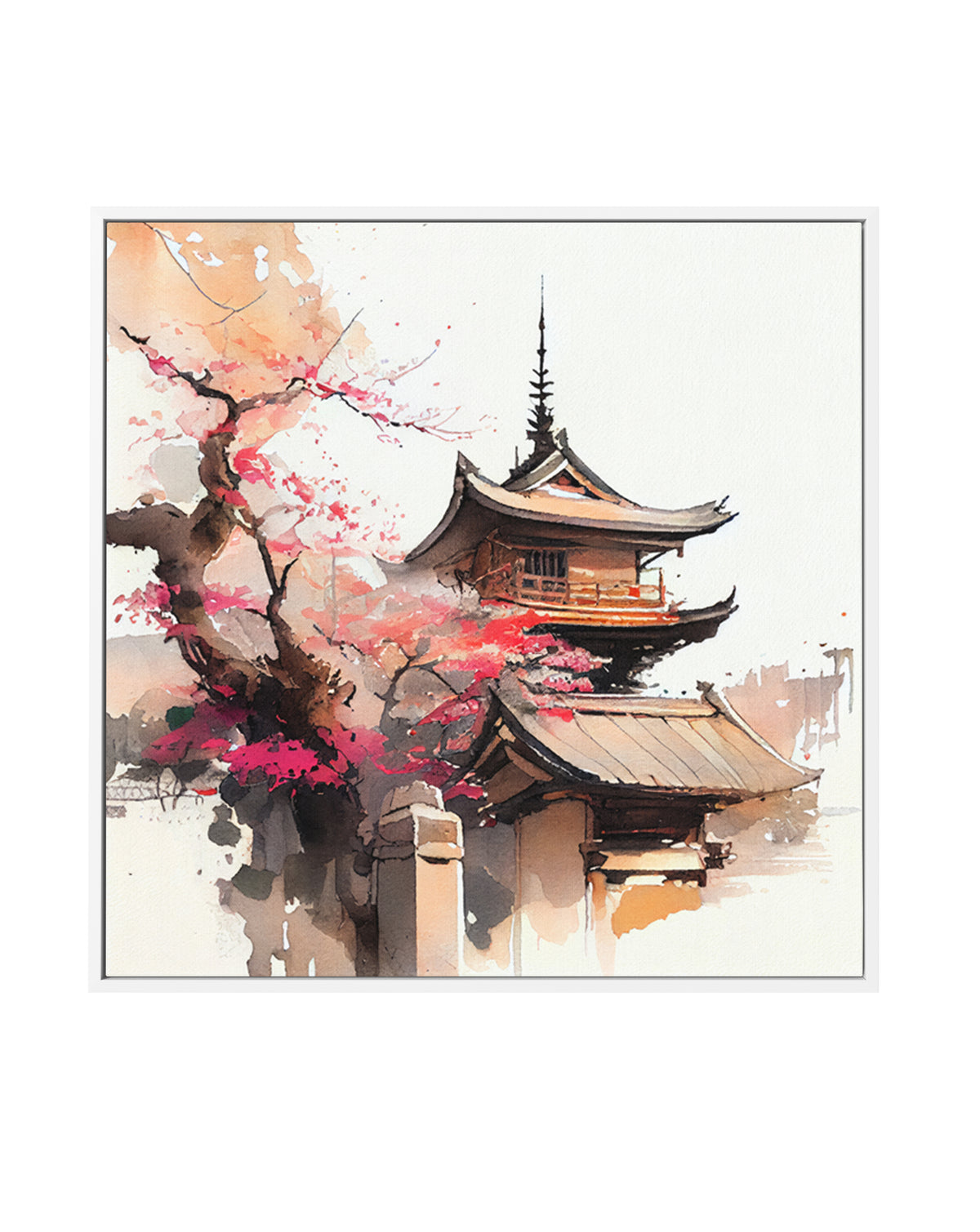 Cherry Blossom Pagoda by Justyna Jaszke | Framed Canvas Art Print