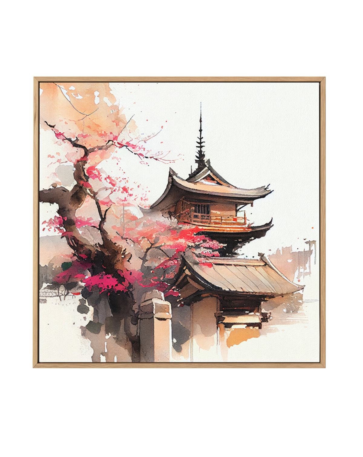 Cherry Blossom Pagoda by Justyna Jaszke | Framed Canvas Art Print