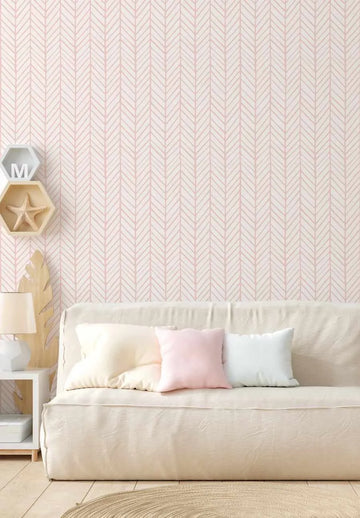 Chevron Wallpaper in Blush Pink-Wallpaper-Buy Kids Removable Wallpaper Online Our Custom Made Children‚àö¬¢‚Äö√á¬®‚Äö√ë¬¢s Wallpapers Are A Fun Way To Decorate And Enhance Boys Bedroom Decor And Girls Bedrooms They Are An Amazing Addition To Your Kids Bedroom Walls Our Collection of Kids Wallpaper Is Sure To Transform Your Kids Rooms Interior Style From Pink Wallpaper To Dinosaur Wallpaper Even Marble Wallpapers For Teen Boys Shop Peel And Stick Wallpaper Online Today With Olive et Oriel
