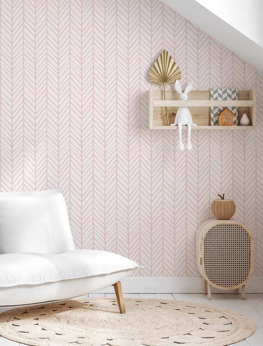 Chevron Wallpaper in Blush Pink-Wallpaper-Buy Kids Removable Wallpaper Online Our Custom Made Children‚àö¬¢‚Äö√á¬®‚Äö√ë¬¢s Wallpapers Are A Fun Way To Decorate And Enhance Boys Bedroom Decor And Girls Bedrooms They Are An Amazing Addition To Your Kids Bedroom Walls Our Collection of Kids Wallpaper Is Sure To Transform Your Kids Rooms Interior Style From Pink Wallpaper To Dinosaur Wallpaper Even Marble Wallpapers For Teen Boys Shop Peel And Stick Wallpaper Online Today With Olive et Oriel