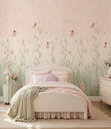 Chinoiserie Fairy Garden in Ombre Pink & Sage Wallpaper Mural