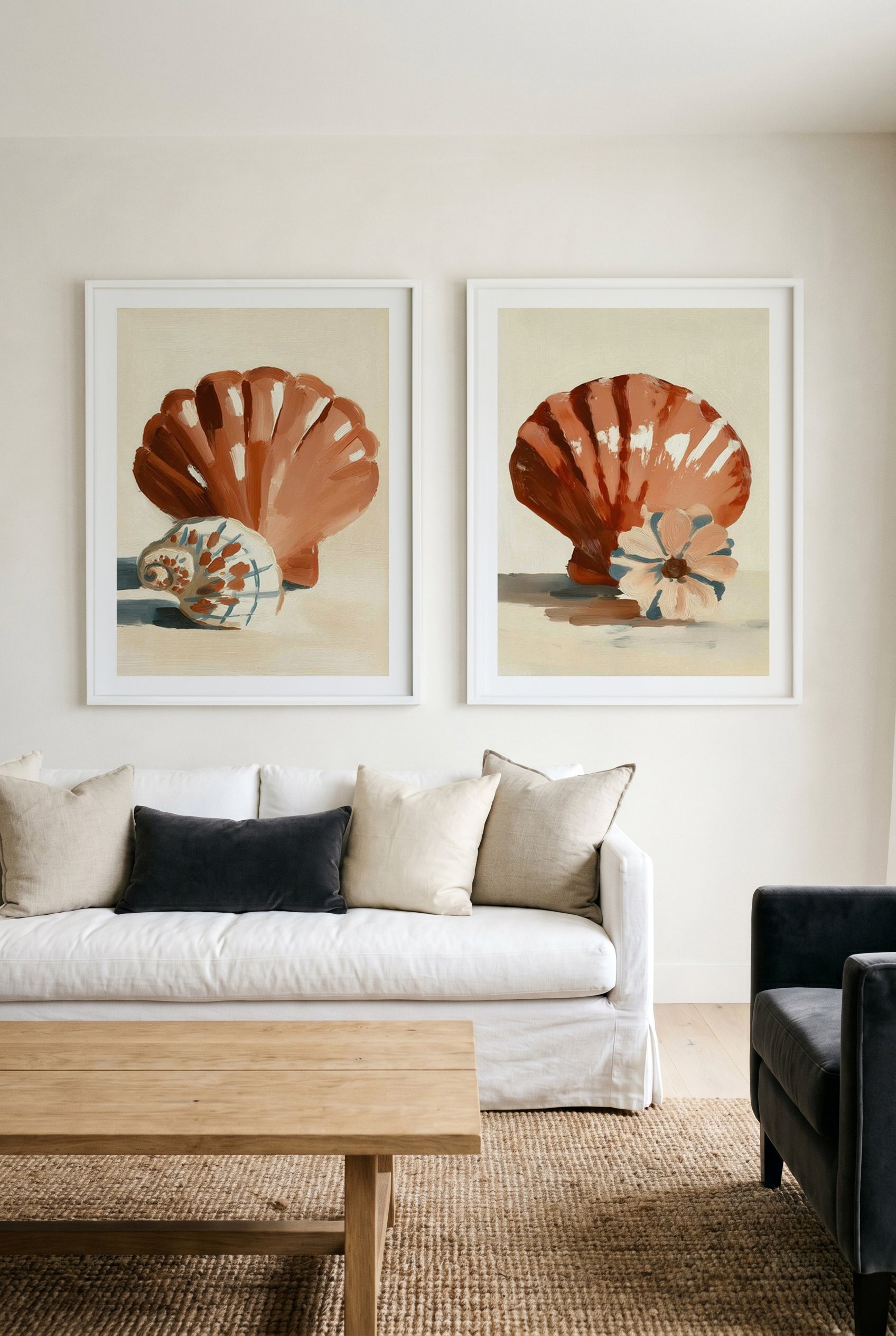 Chocolate Shells I & II Art Print Set of 2 | Matching Wall Art