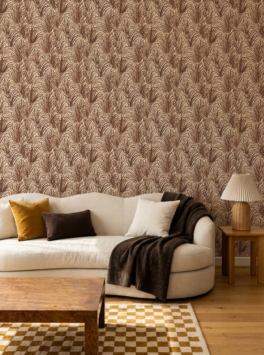 Coastal Luxe Grass in Chocolate Brown Wallpaper