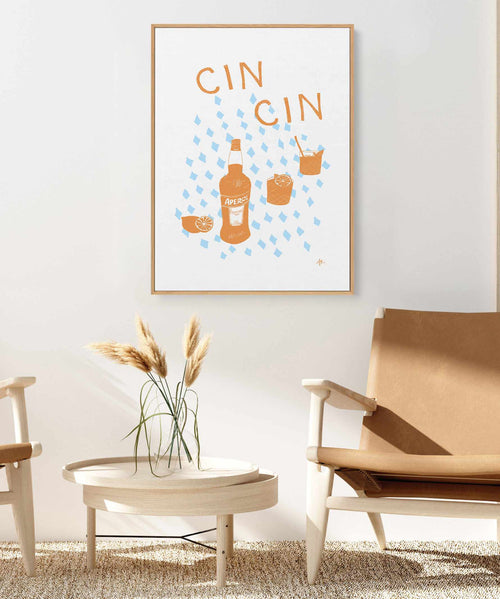 Cin Cin Tan Blue by Anne Korako | Framed Canvas Art Print