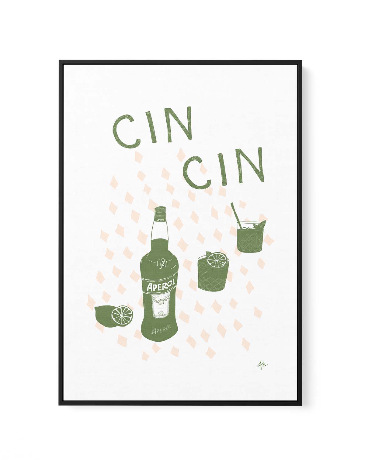 Cin Cin Forest Green Pink by Anne Korako | Framed Canvas Art Print