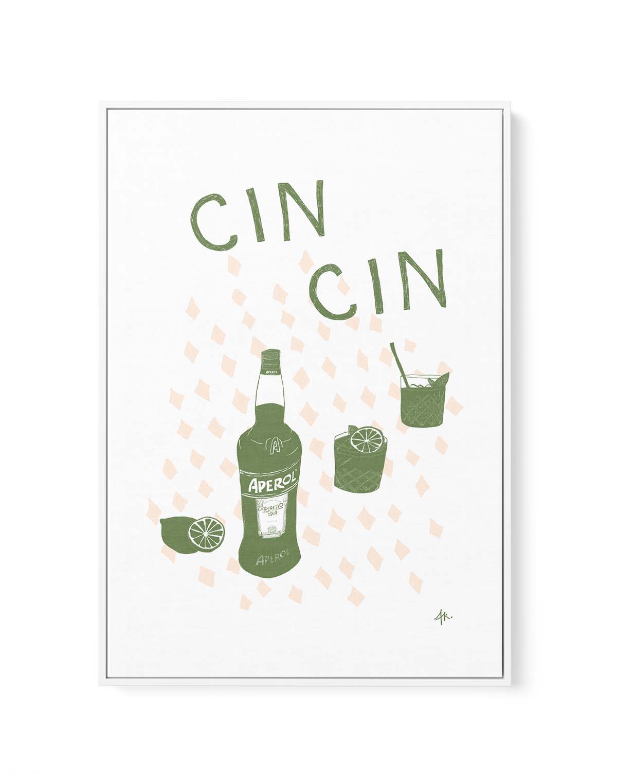 Cin Cin Forest Green Pink by Anne Korako | Framed Canvas Art Print