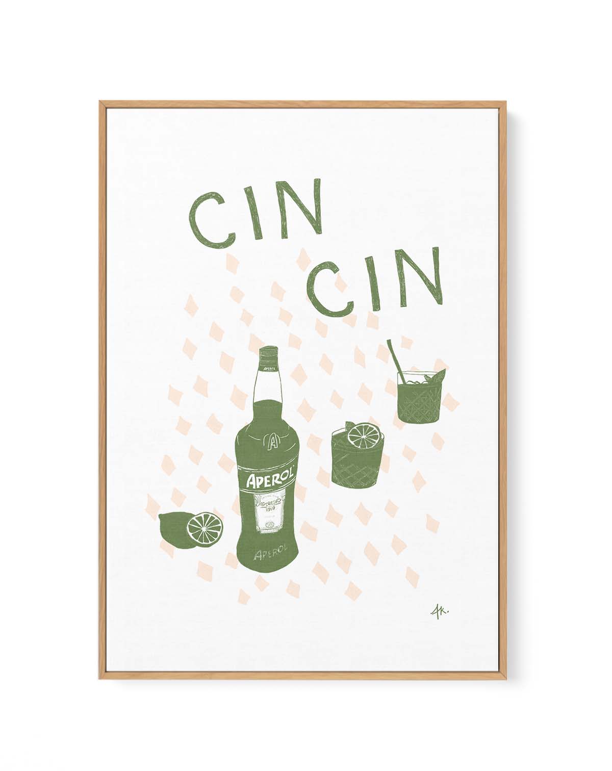 Cin Cin Forest Green Pink by Anne Korako | Framed Canvas Art Print