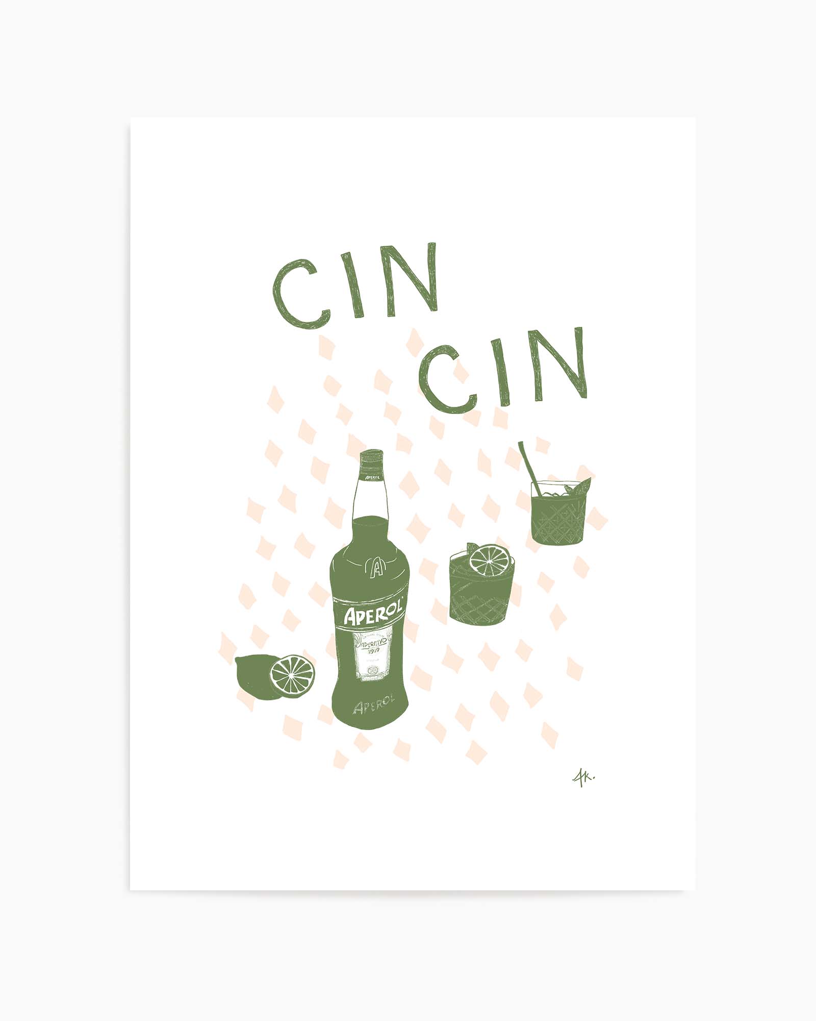 Cin Cin Forest Green Pink by Anne Korako | Art Print