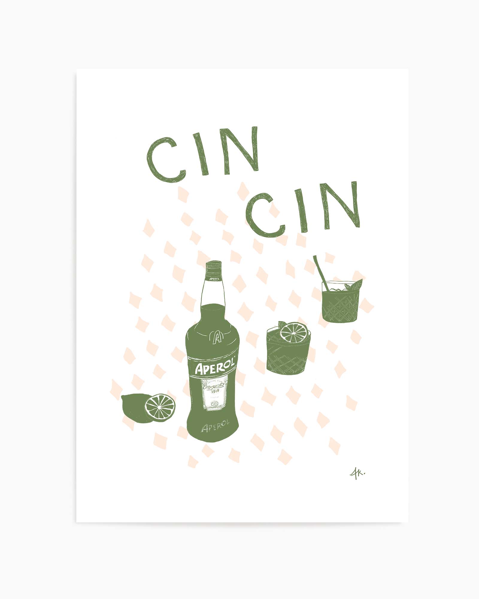 Cin Cin Forest Green Pink by Anne Korako | Art Print