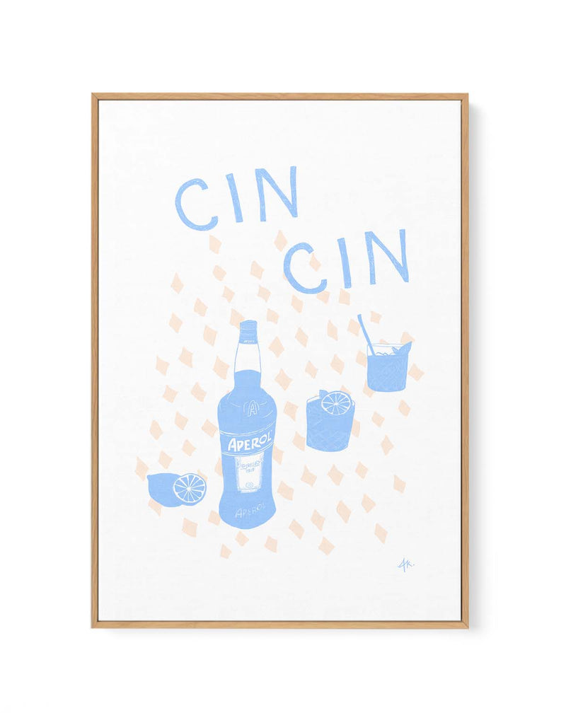 Cin Cin Soft Blue Pink by Anne Korako | Framed Canvas Art Print