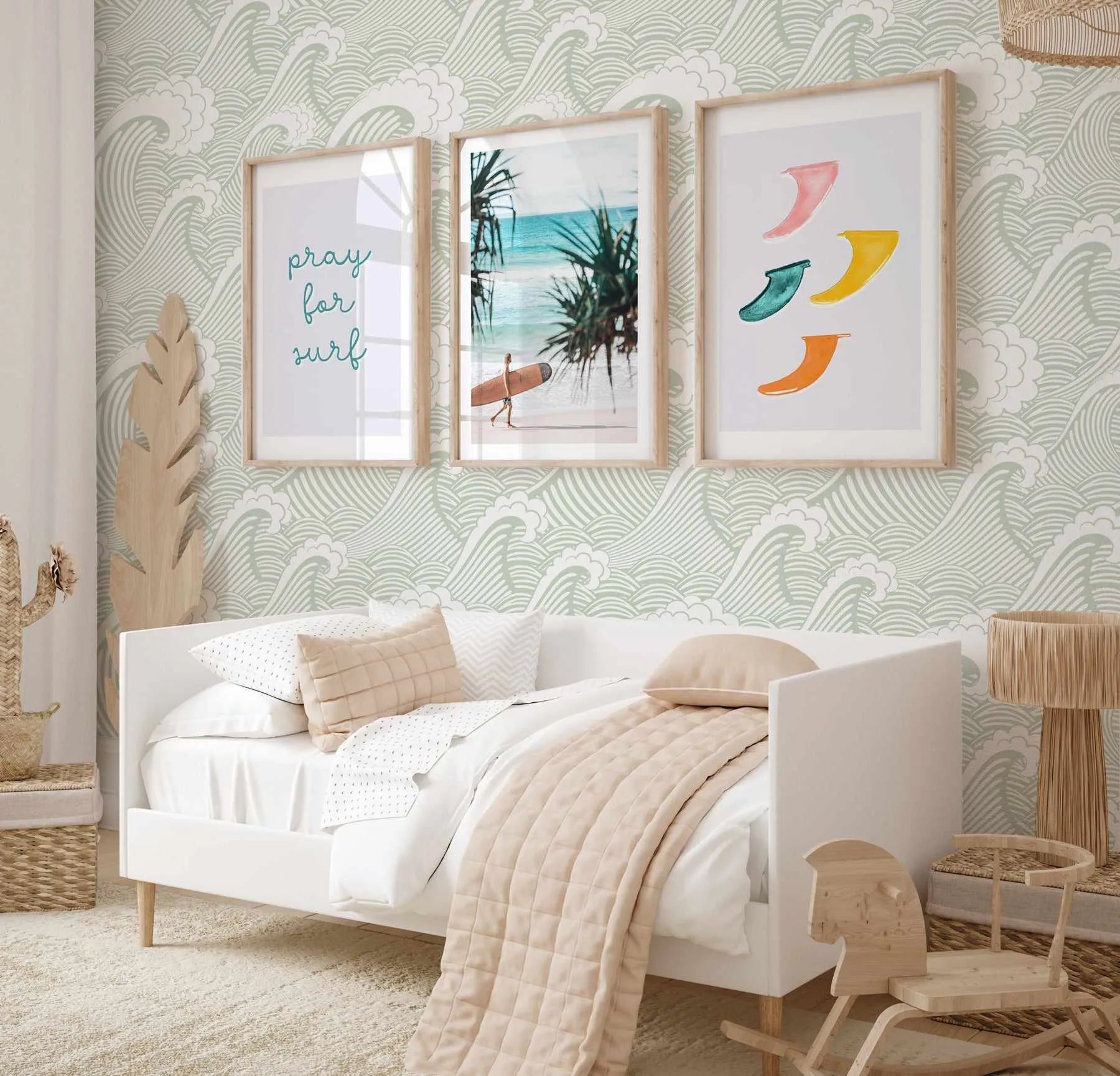 Classic Waves in Seafoam Wallpaper-Wallpaper-Buy Kids Removable Wallpaper Online Our Custom Made Children√¢‚Ç¨‚Ñ¢s Wallpapers Are A Fun Way To Decorate And Enhance Boys Bedroom Decor And Girls Bedrooms They Are An Amazing Addition To Your Kids Bedroom Walls Our Collection of Kids Wallpaper Is Sure To Transform Your Kids Rooms Interior Style From Pink Wallpaper To Dinosaur Wallpaper Even Marble Wallpapers For Teen Boys Shop Peel And Stick Wallpaper Online Today With Olive et Oriel