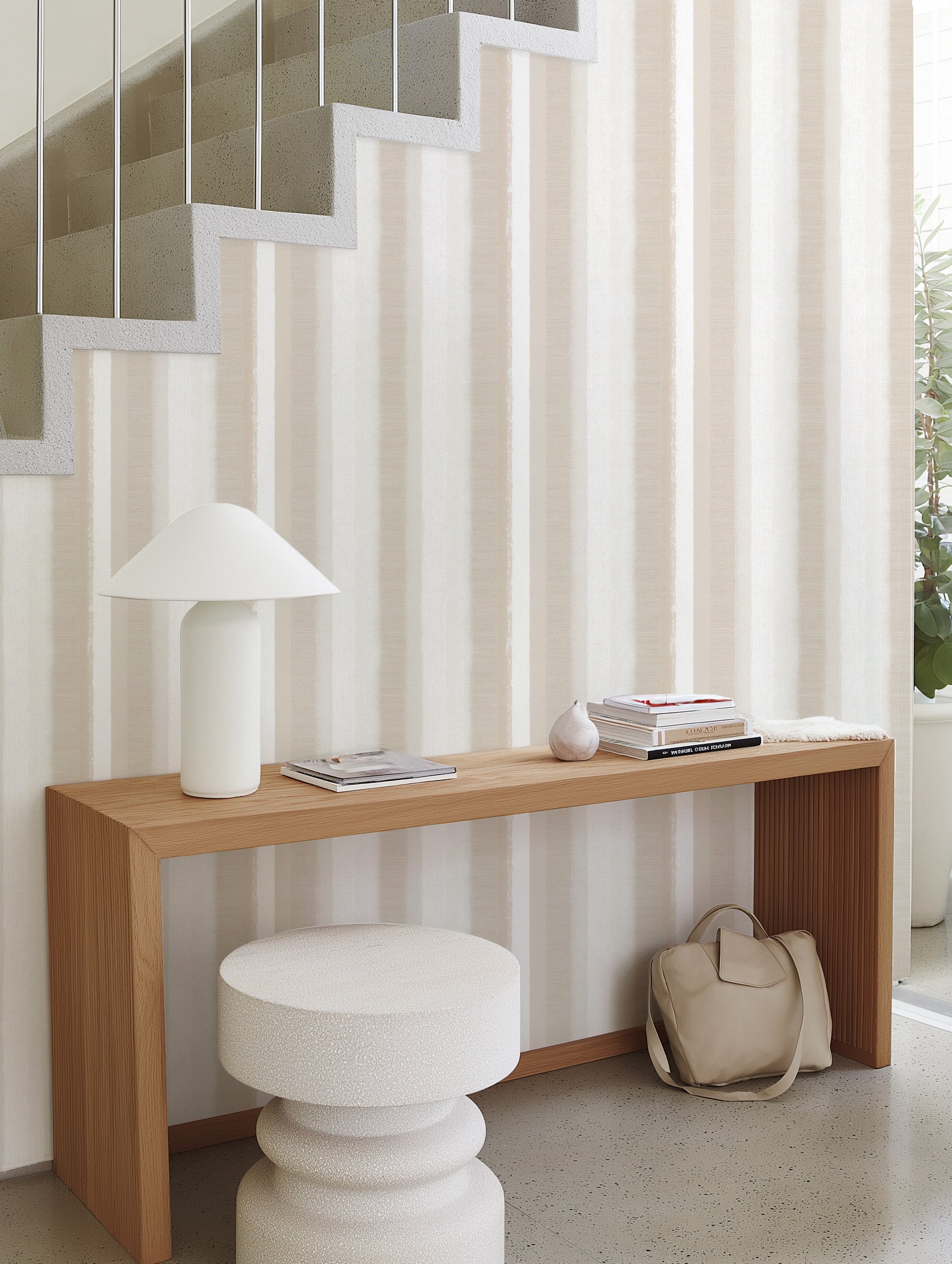 Classic Taupe Stripe Wallpaper from Olive et Oriel where you can shop wallpaper and artworks online