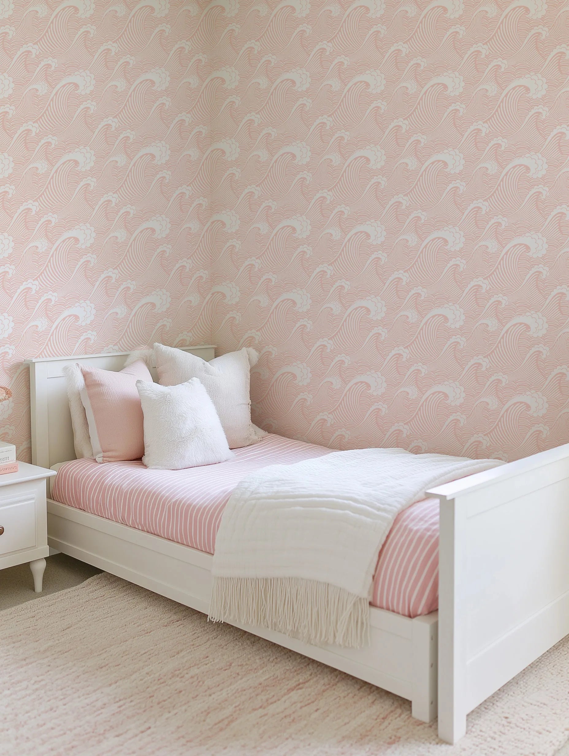 Classic Waves in Coral Reef Wallpaper from Olive et Oriel where you can shop wallpaper and artworks online