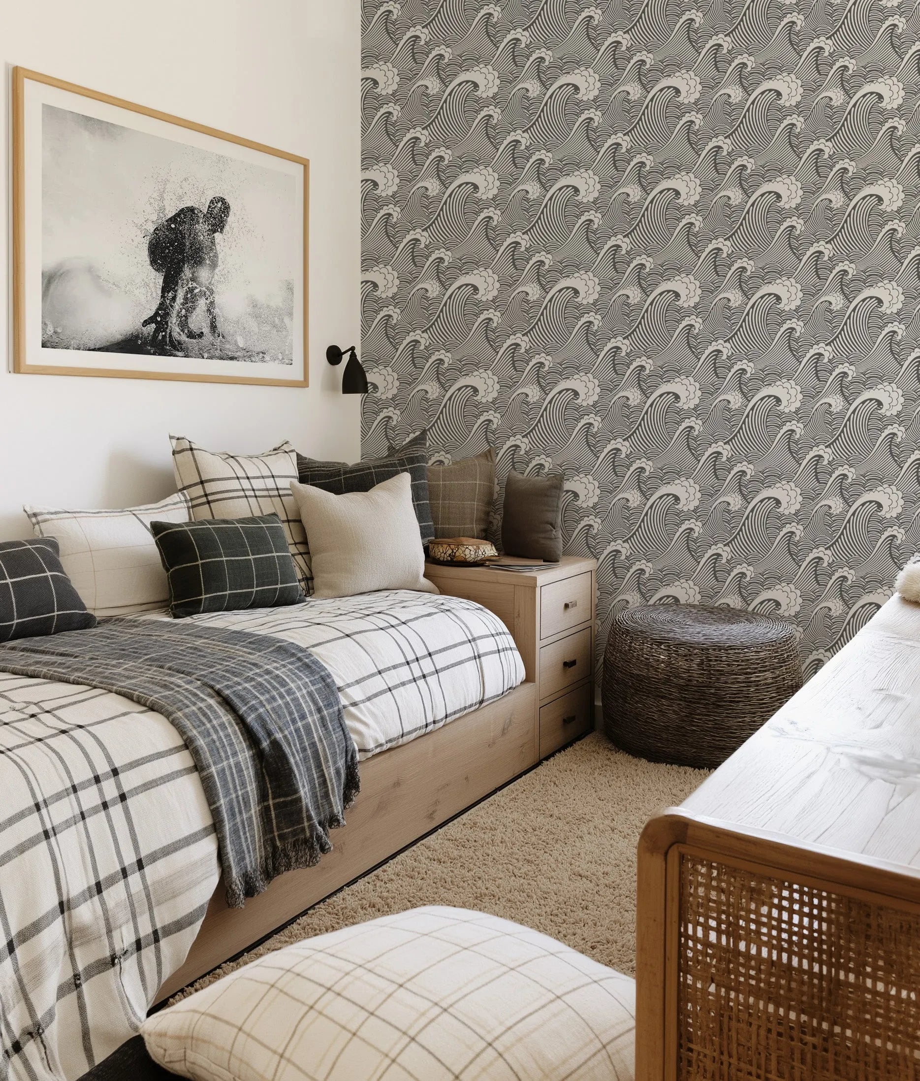 Classic Waves in Black Pearl Wallpaper from Olive et Oriel where you can shop wallpaper and artworks online