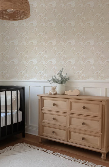 Classic Waves in Sand Wallpaper from Olive et Oriel where you can shop wallpaper and artworks online